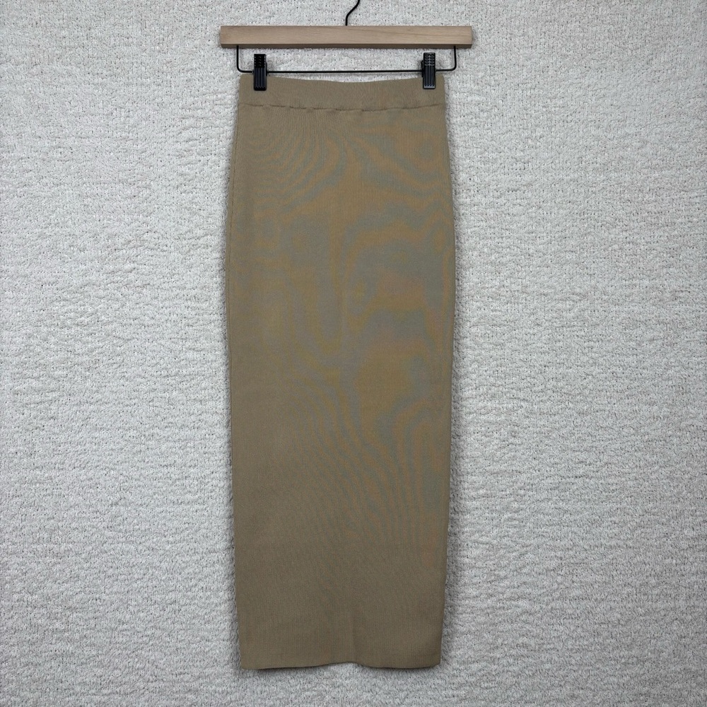 House of CB Skirt Womens XS Tan Knit Midi Minimalist Stretch Career‎ Casual